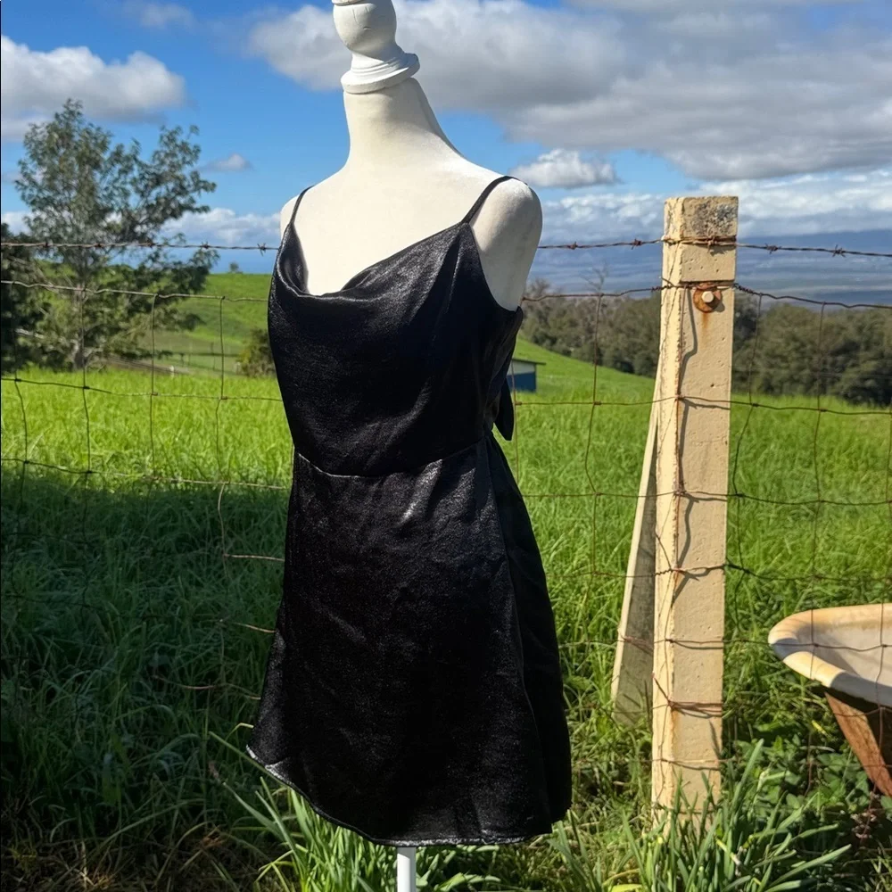 Wild Fable Black Cowl neck Mini Satin Tie Back Slip Dress Y2K M